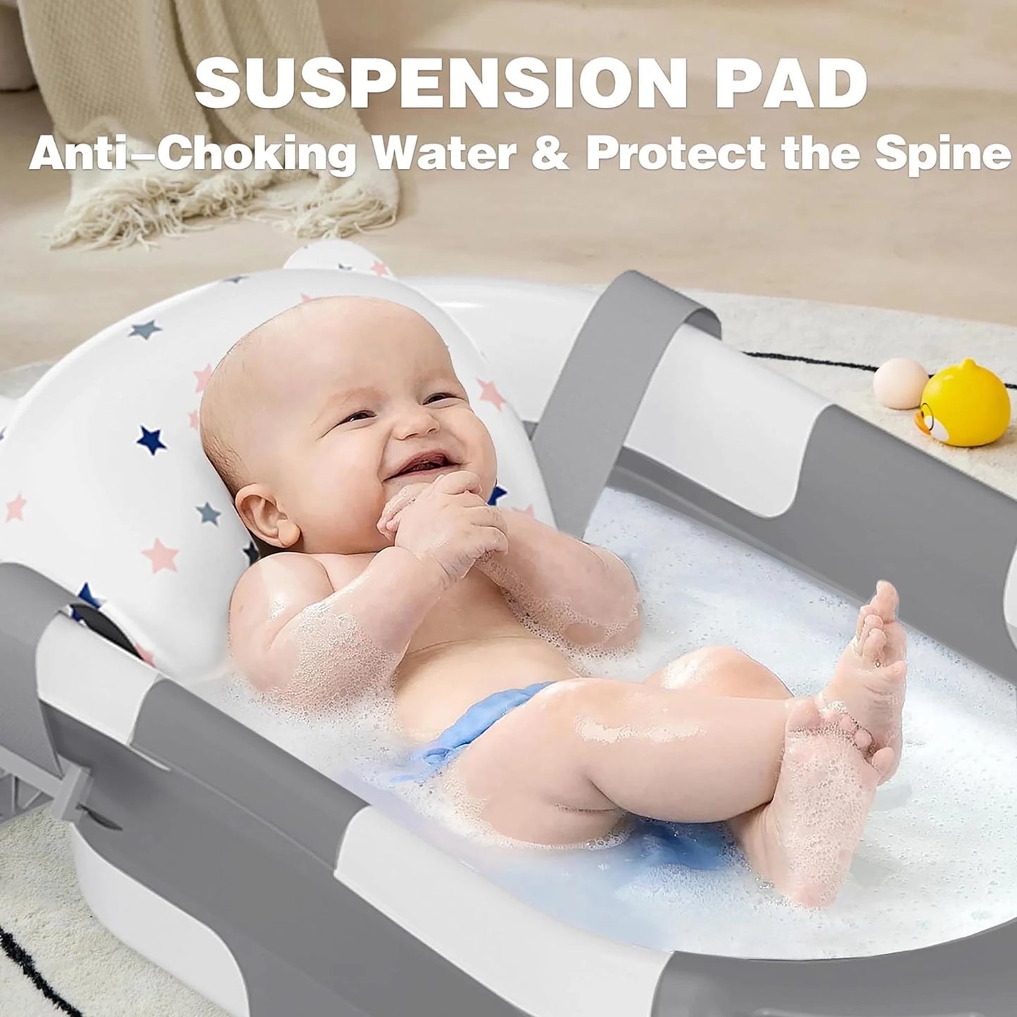 Collapsible Baby Bathtub for Newborn with Thermometer & Soft Cushion, Portable Travel Baby Tub for Infant to Toddler 0-36 Months, Gray