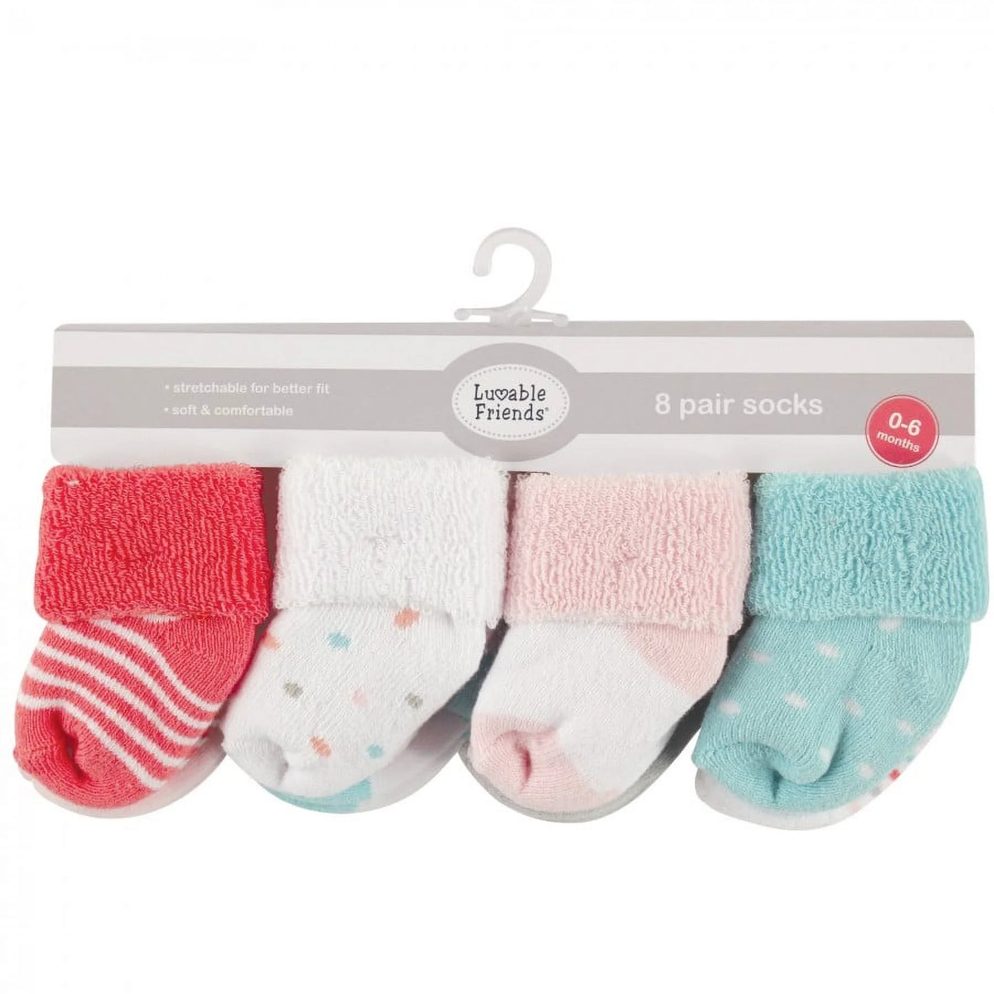 Baby Girl Newborn and Baby Terry Socks, Coral Dot, 0-6 Months
