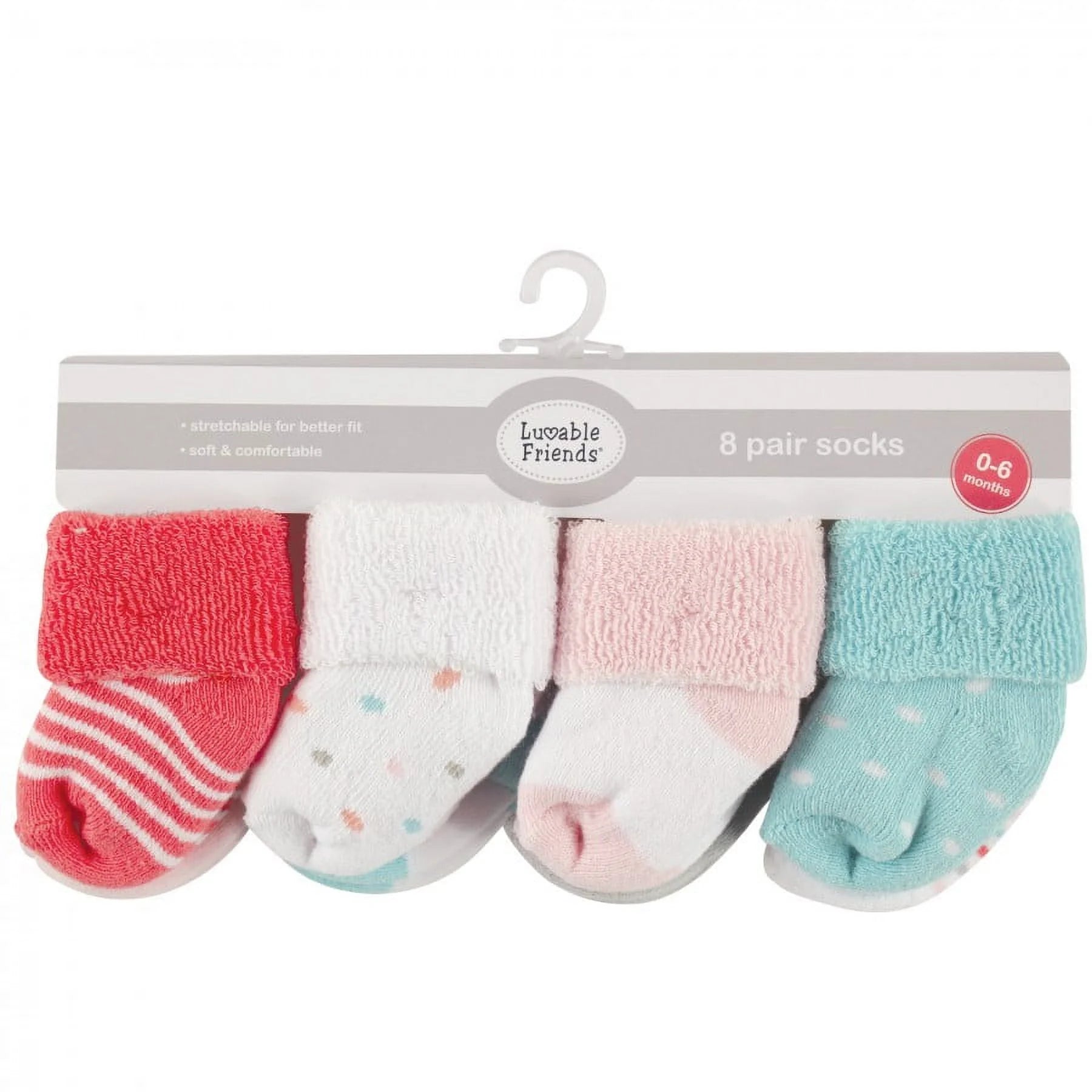 Baby Girl Newborn and Baby Terry Socks, Coral Dot, 0-6 Months