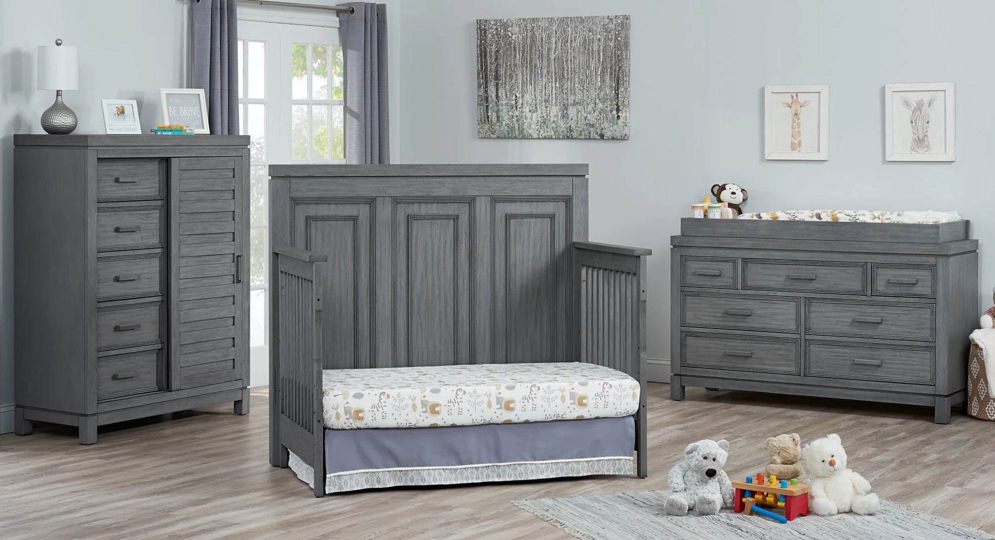 Manchester 4-In-1 Convertible Crib, Rustic Gray, Greenguard Gold Certified