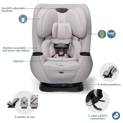 Pria Max 3-In-1 Convertible Car Seat, Infant to Toddler Car Seat, Clipquick Magnetic Chest Clip, Quick-Install Latch, Machine-Washable Cover, 5-100 Lbs, Oyster Shell