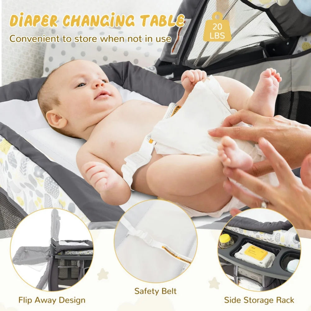 Baby Bed Rocking Bassinets,Baby Bassinet, Bedside Bassinet, 4 in 1 Portable Pack and Play Baby Center with Bassinet-Yellow