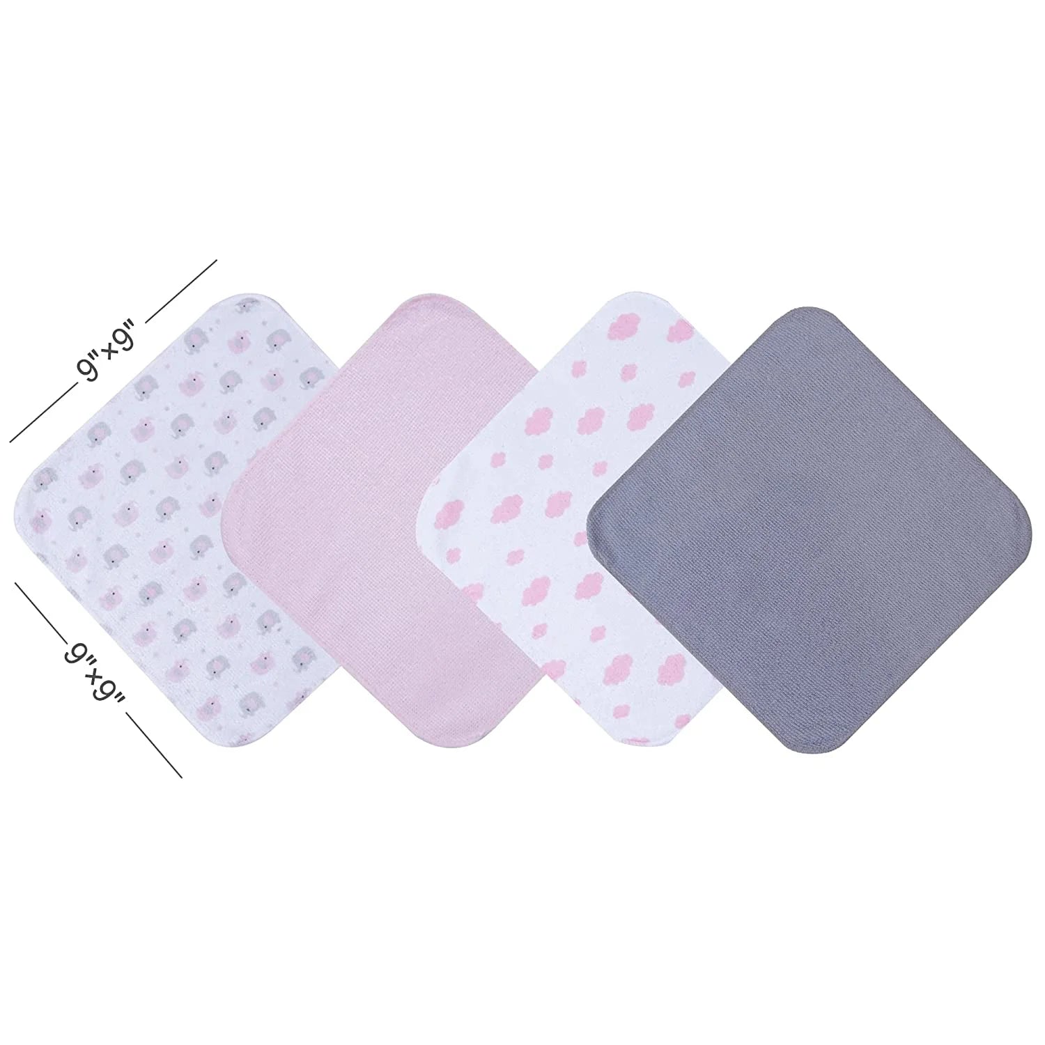 Baby Washcloths, Super Soft Baby Bath Towels for Newborn 24 Pack, Absorbent Face & Body Wash Cloth for Baby Girl, Pink-Elephant Pattern, 9 X 9 Inch