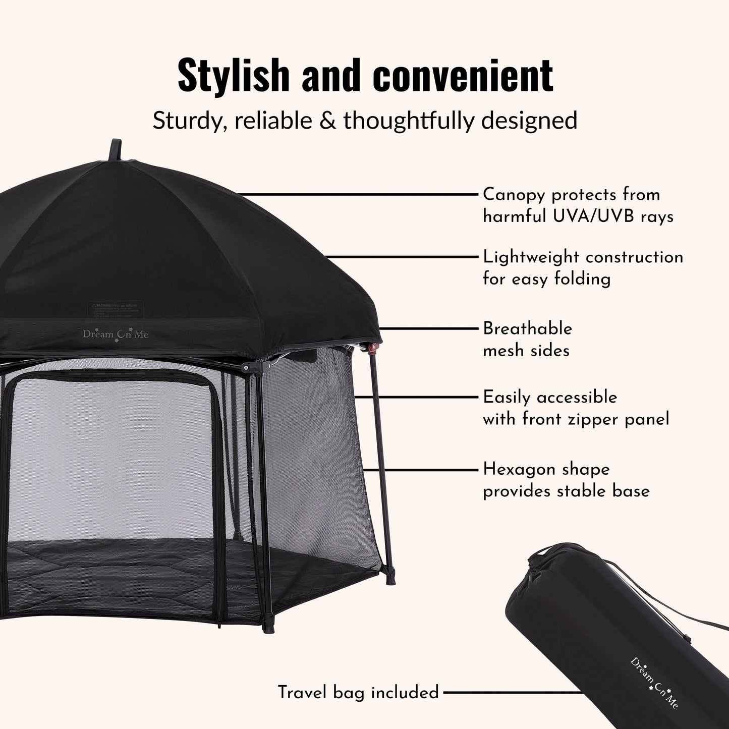 Onyx Baby Play Yard Set with Canopy, Black