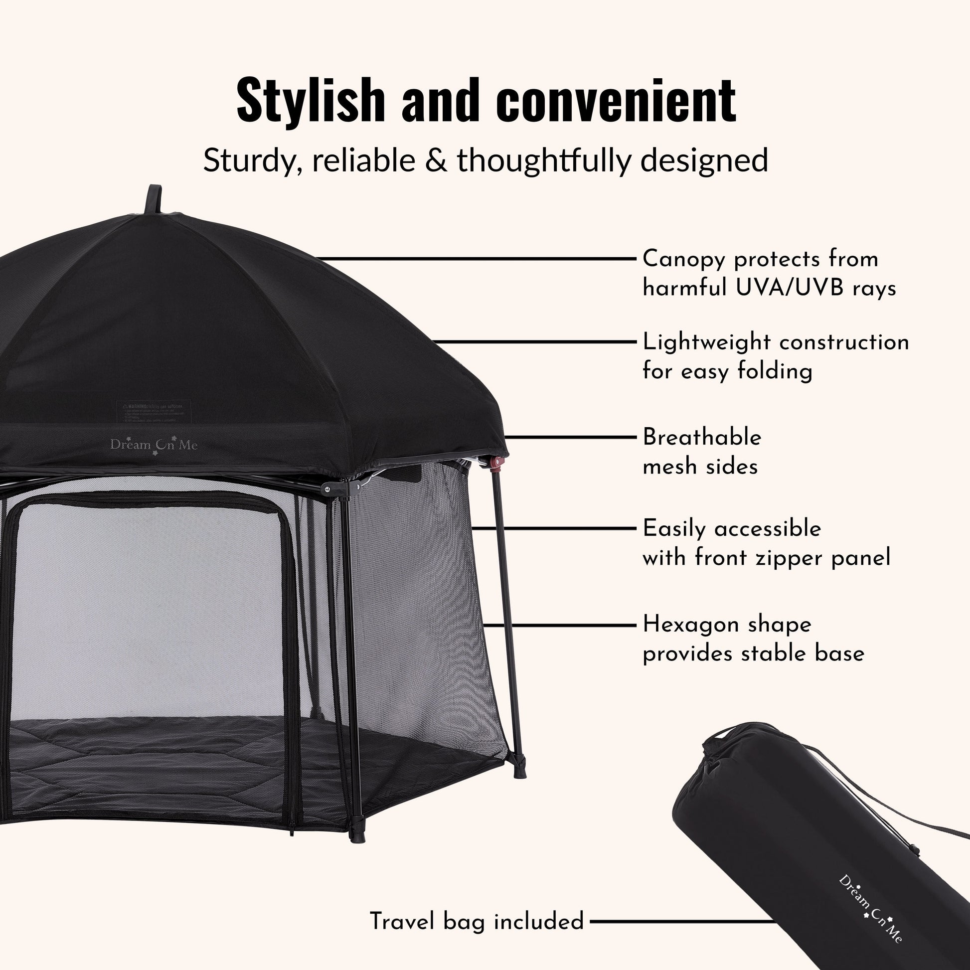 Onyx Baby Play Yard Set with Canopy, Black